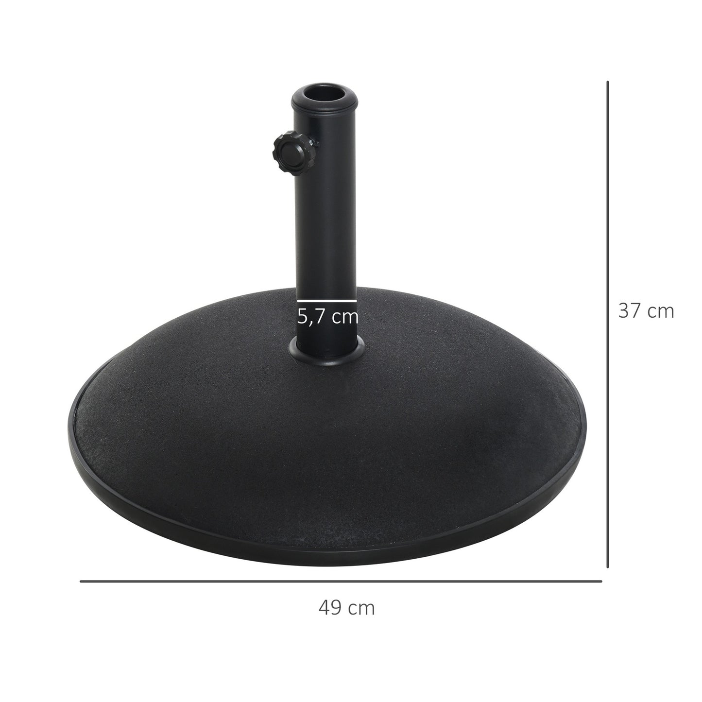 Parasol base in black steel and cement, 25 kg, ∅49 X 37 cm