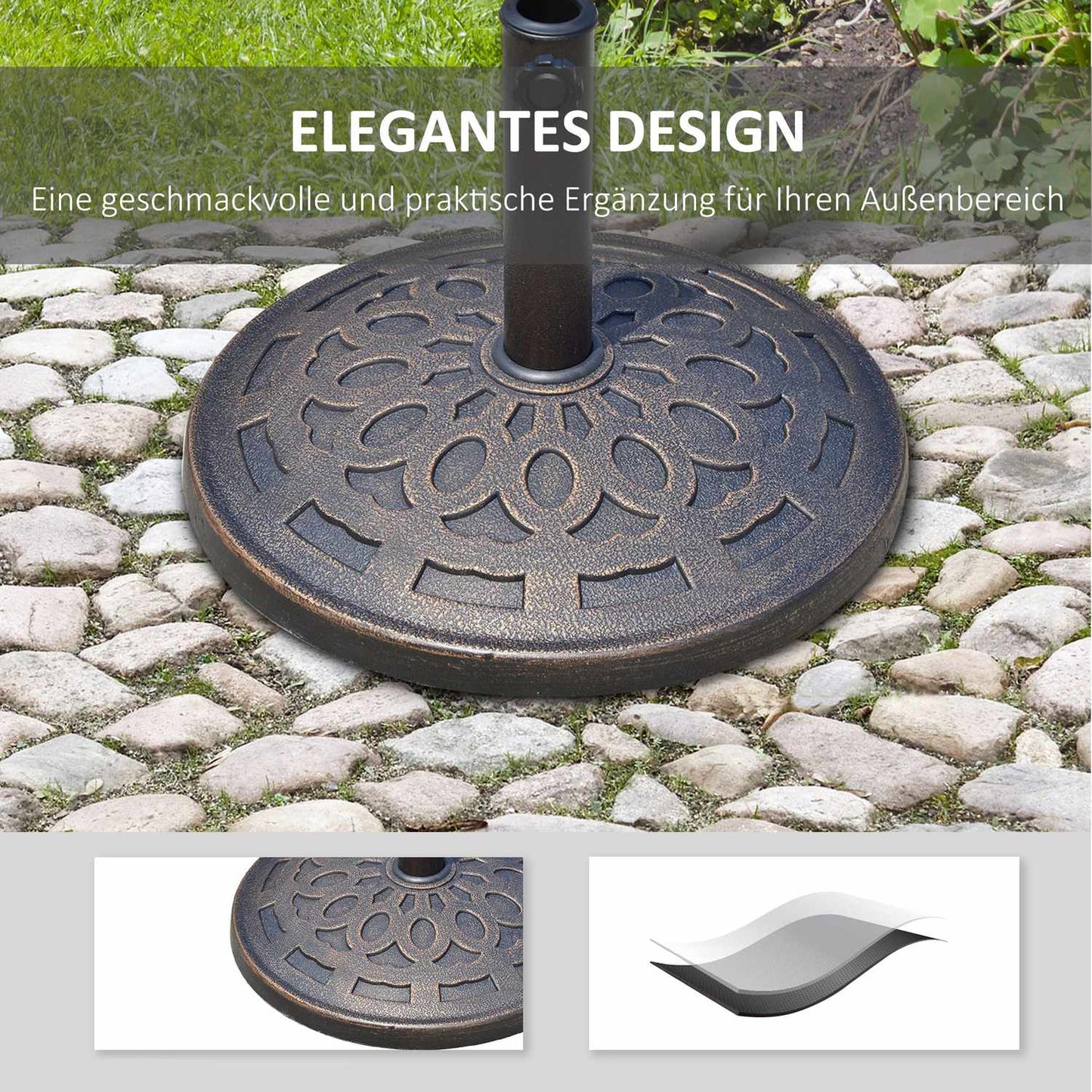 Round resin parasol base, bronze, 14 kg, fits Ø38-48 mm