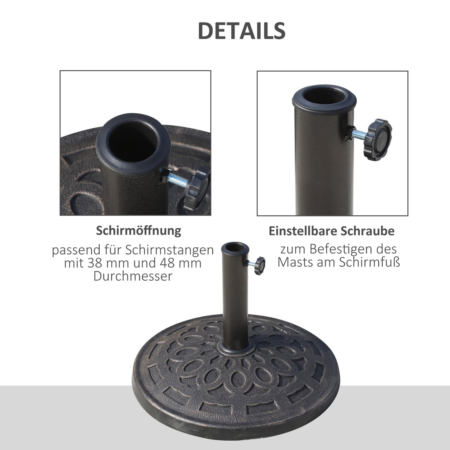 Round resin parasol base, bronze, 14 kg, fits Ø38-48 mm