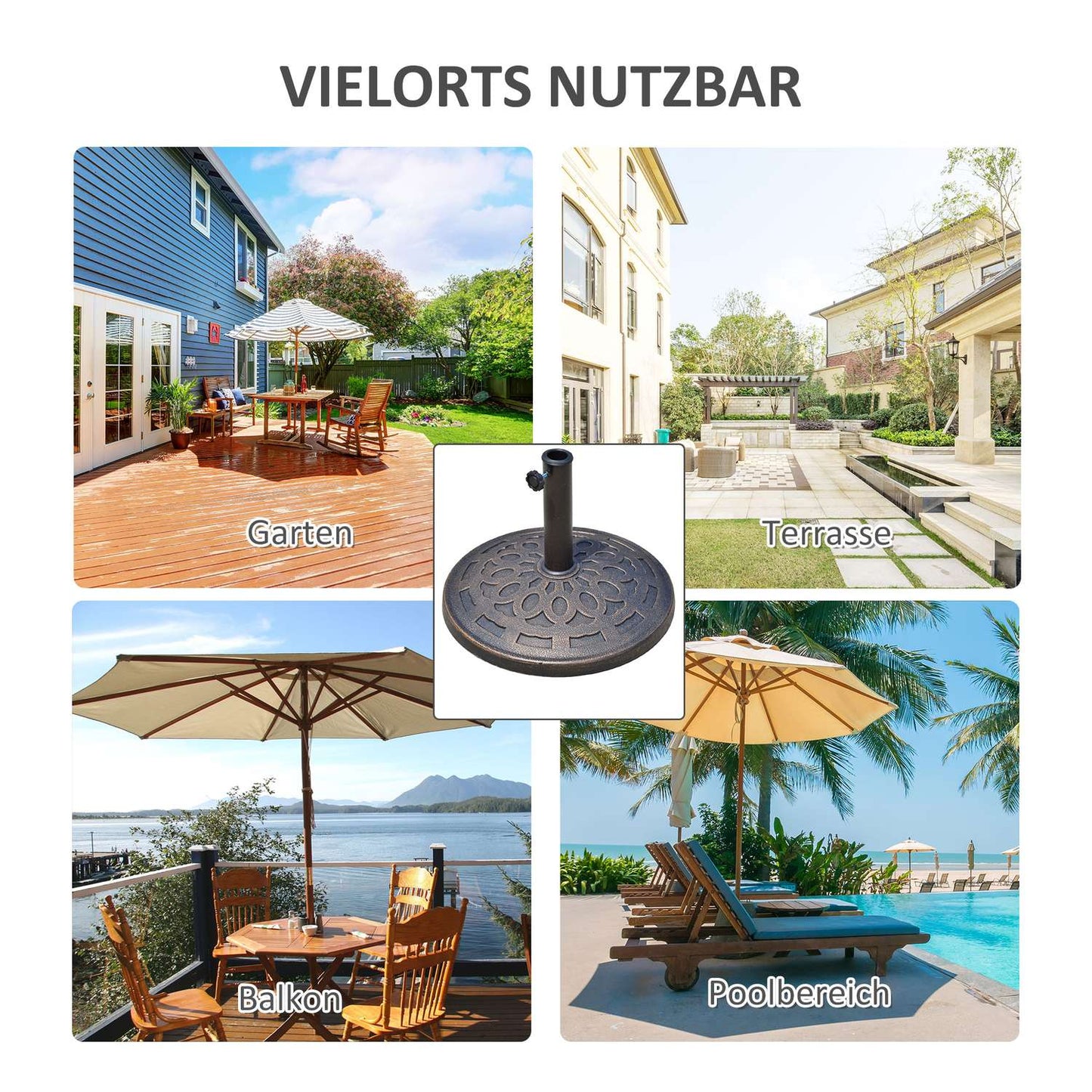 Round resin parasol base, bronze, 14 kg, fits Ø38-48 mm