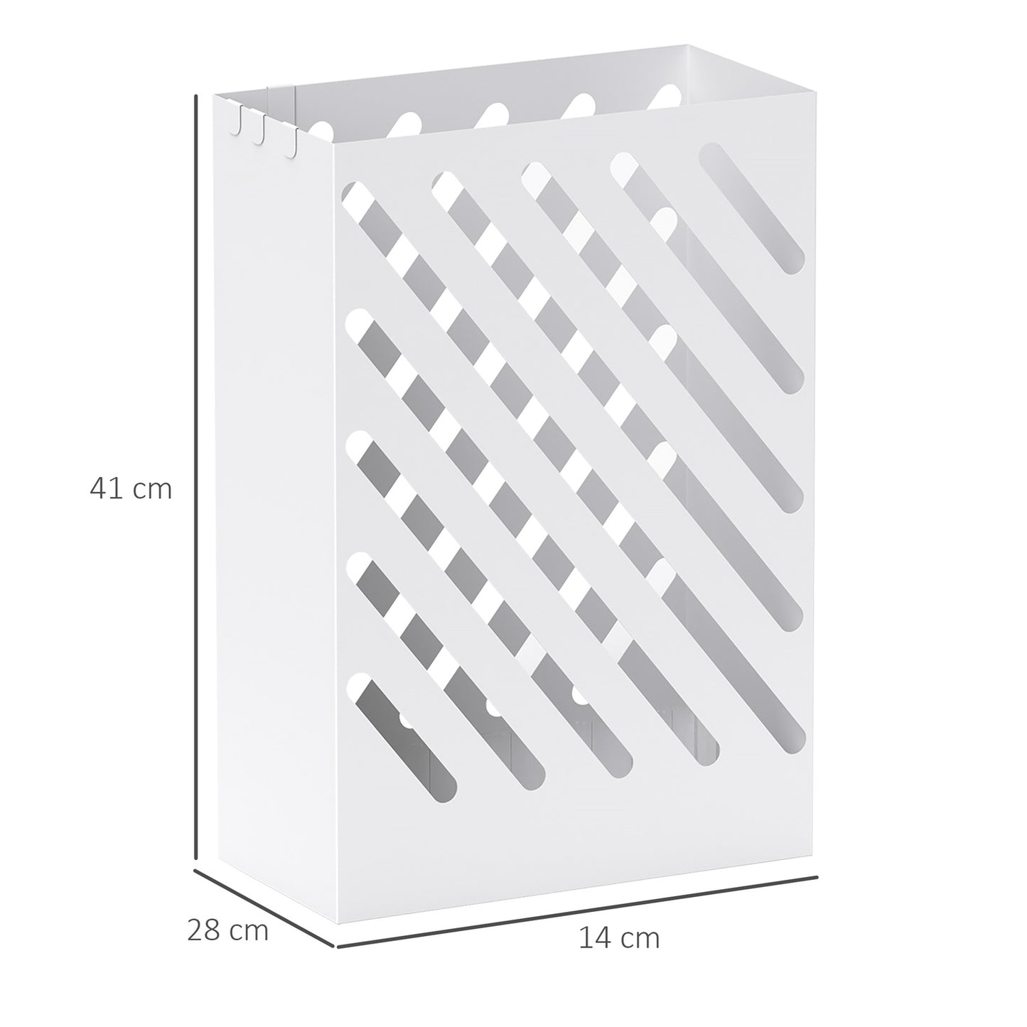 Umbrella stand in white steel with hooks and water tray