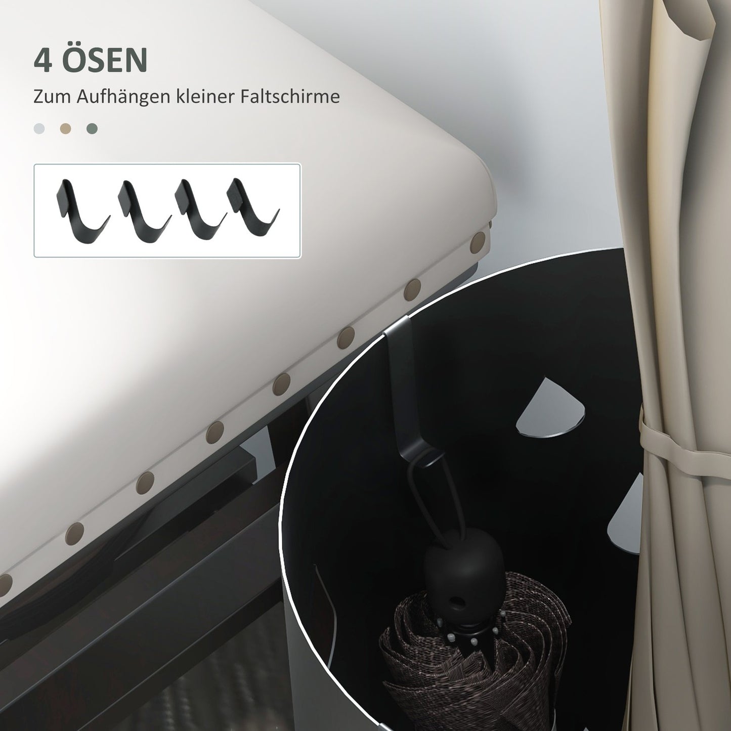 Steel umbrella stand with hooks & drip tray, dark grey