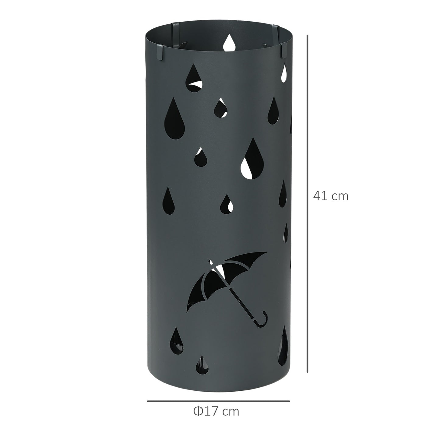 Steel umbrella stand with hooks & drip tray, dark grey