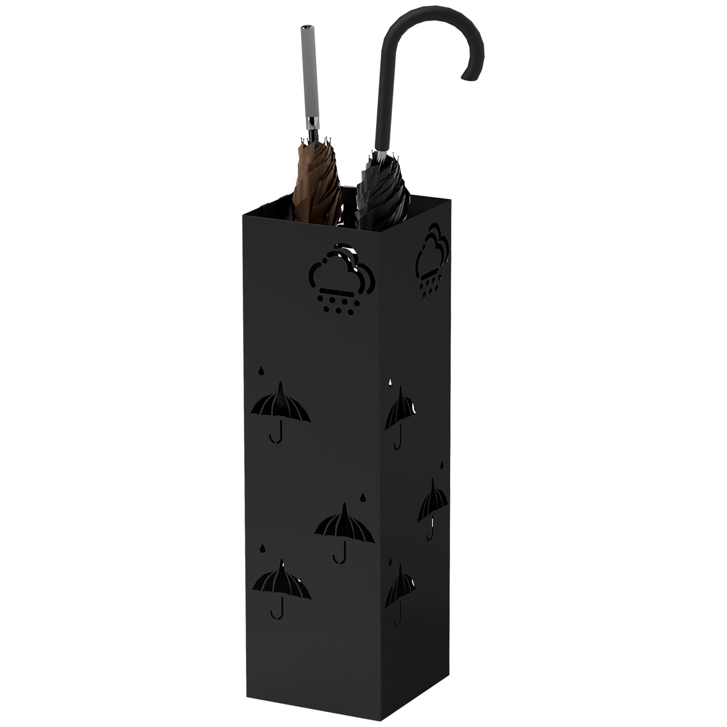 Umbrella stand in black steel with hooks and drain tray