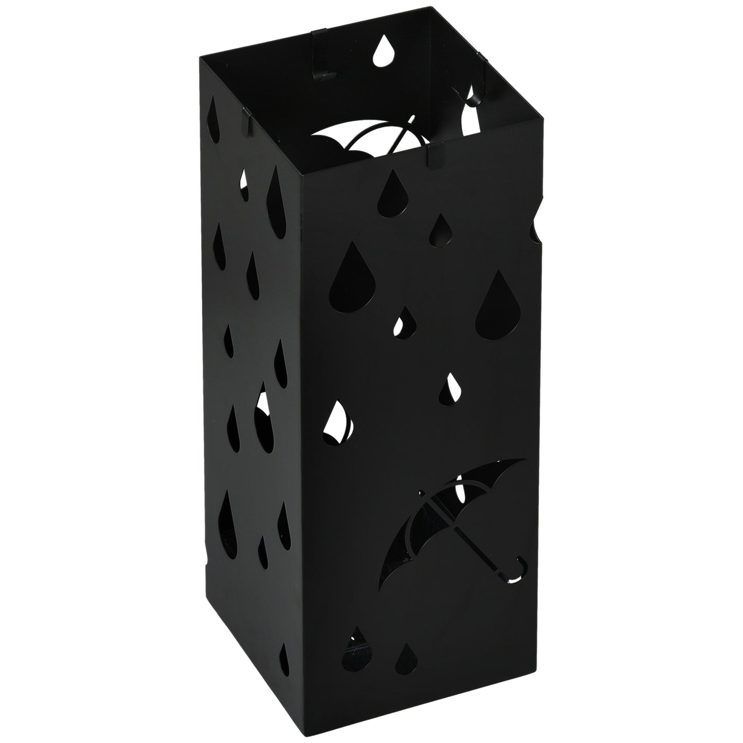 Umbrella stand in black steel with hooks and drip tray