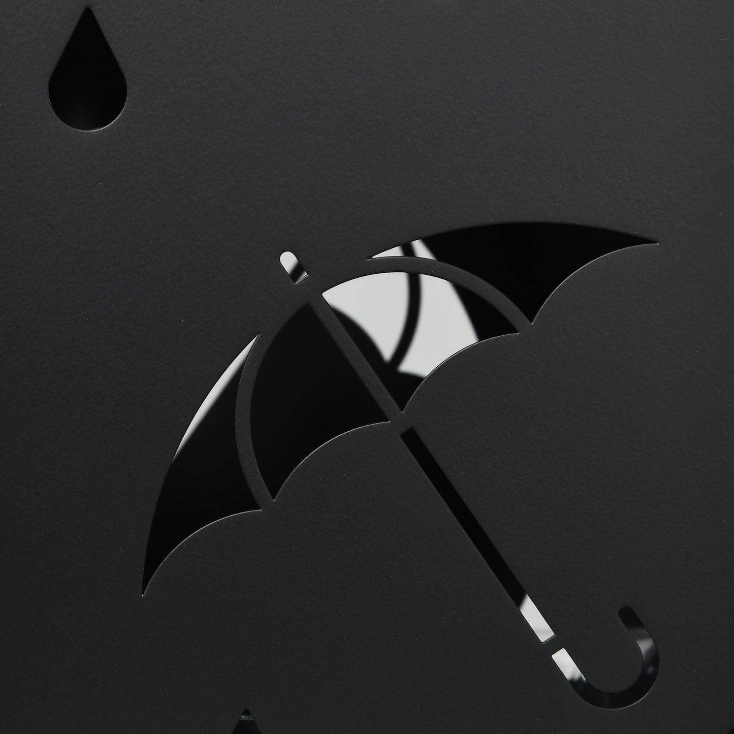 Umbrella stand in black steel with hooks and drip tray