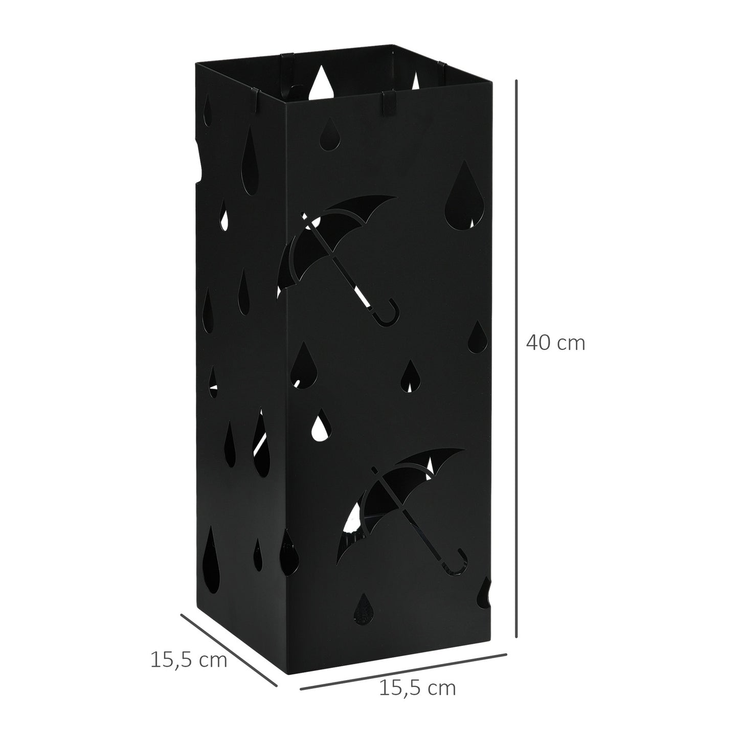 Umbrella stand in black steel with hooks and drip tray