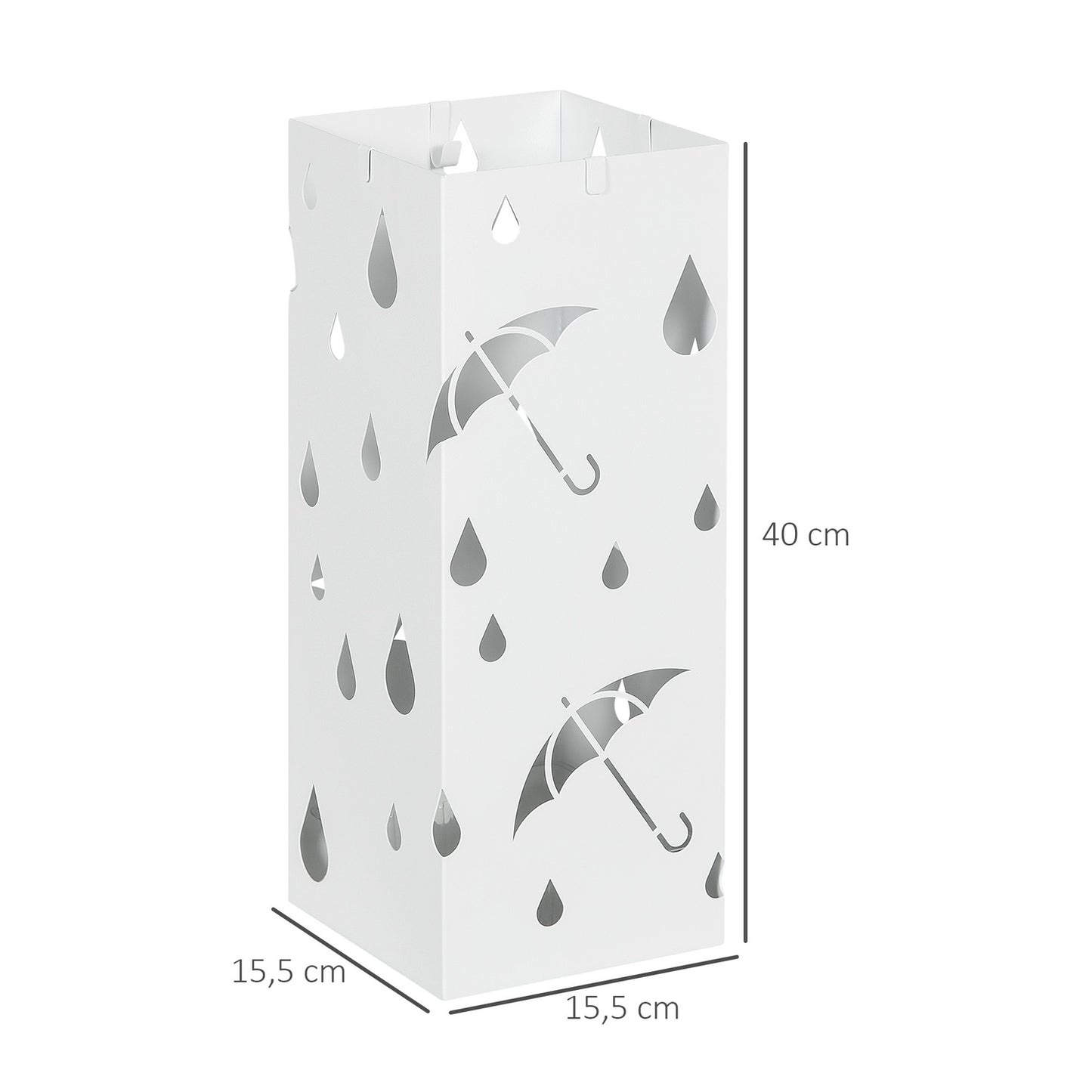 Steel umbrella stand with hooks and water tray - White