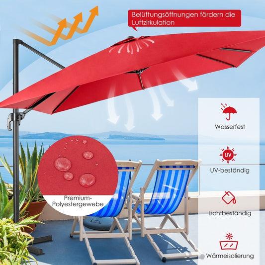 Umbrella with 3 tilt settings for gardens, terraces, cafes, 300 x 300 x 273 cm, wine red