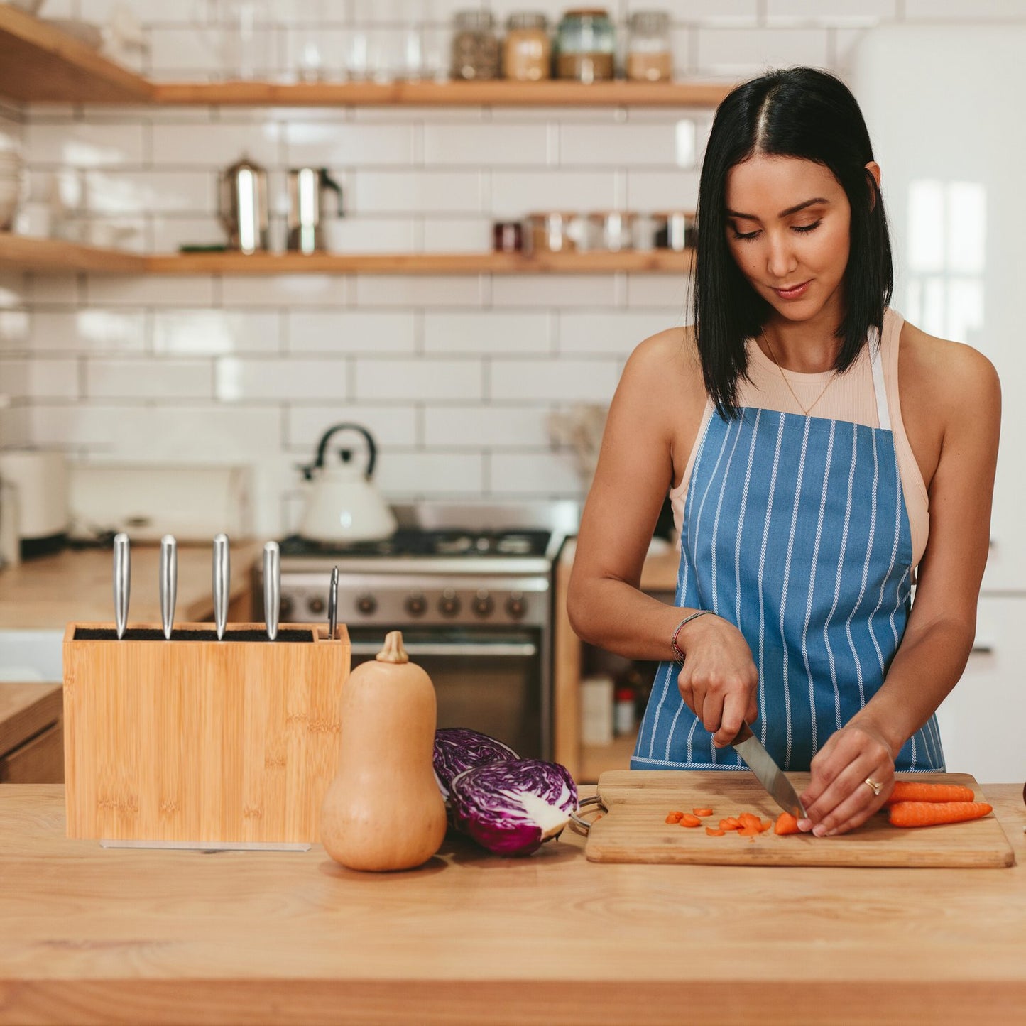 Unassembled knife block in bamboo