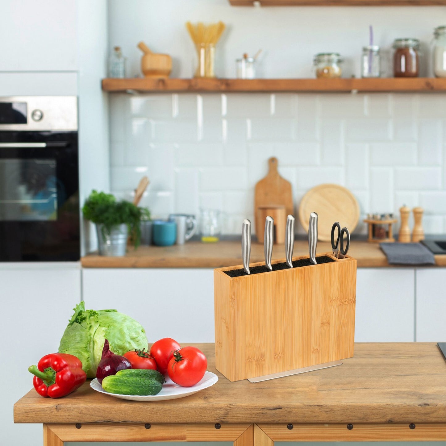 Unassembled knife block in bamboo