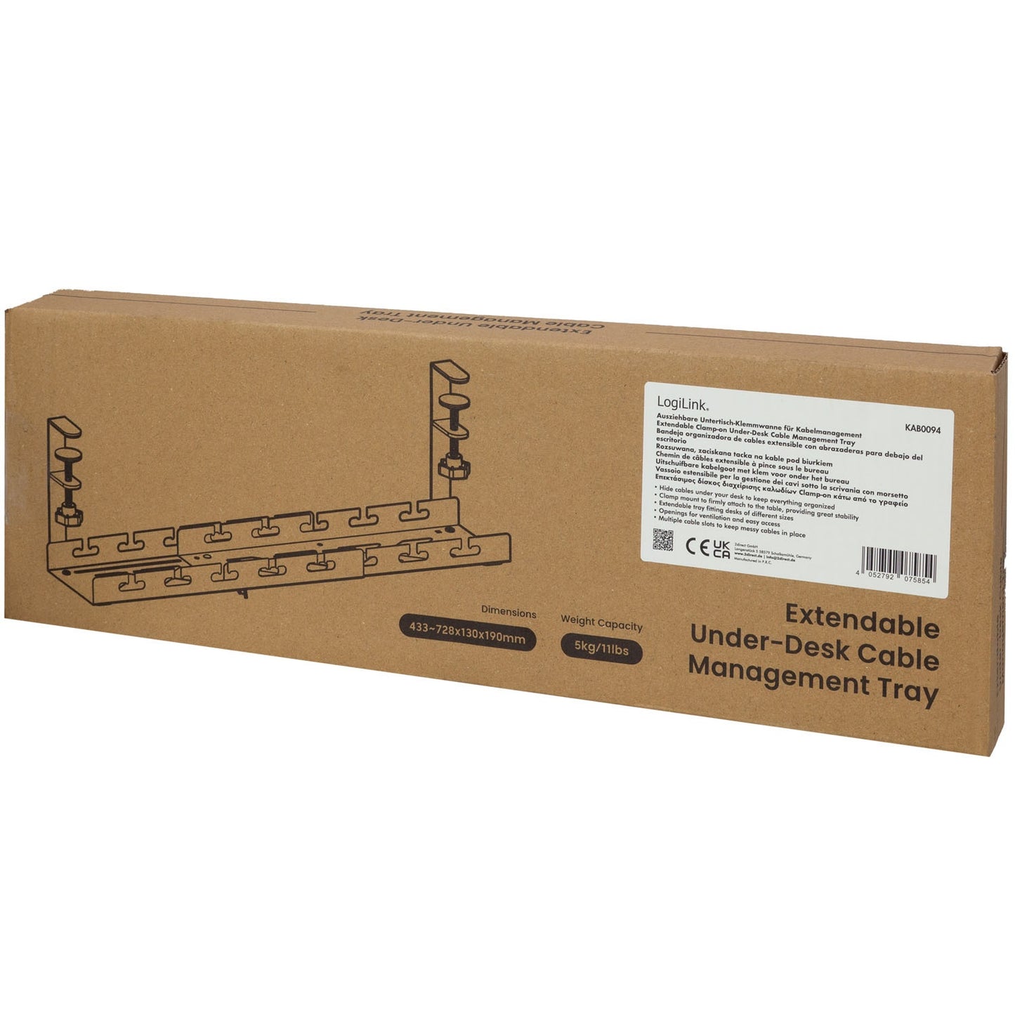 Under-Desk Cable Raceway, Adjustable, Black