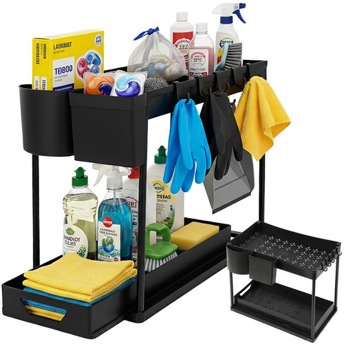 Under-Sink Organizer, 2-Tier Pull-Out Black Shelf