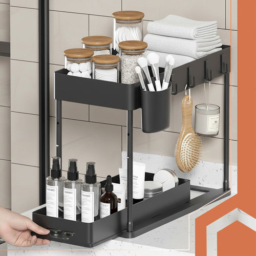 Under-Sink Organizer, 2-Tier Pull-Out Black Shelf