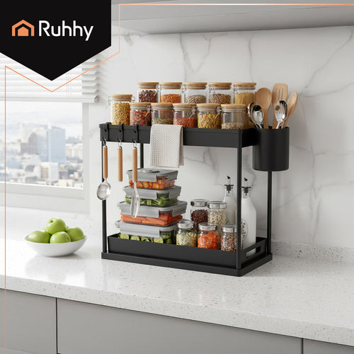 Under-Sink Organizer, 2-Tier Pull-Out Black Shelf