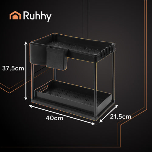 Under-Sink Organizer, 2-Tier Pull-Out Black Shelf
