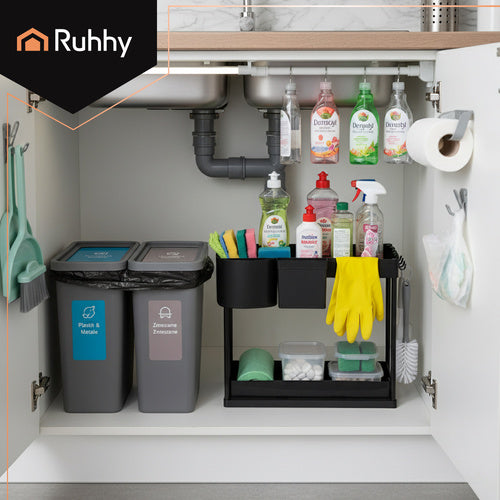 Under-Sink Organizer, 2-Tier Pull-Out Black Shelf