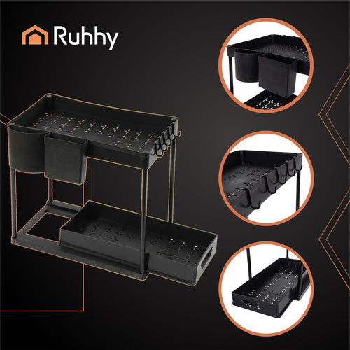 Under-Sink Organizer, 2-Tier Pull-Out Black Shelf