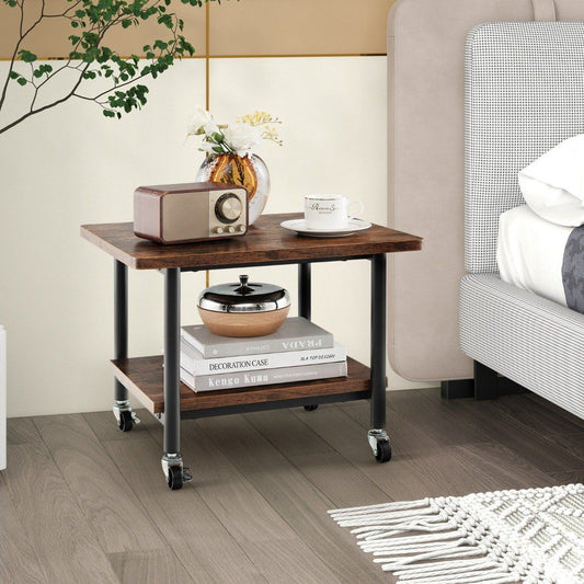 Under-table printer tray with transport wheels 2-tier printer tray 49 x 40 x 37 cm brown
