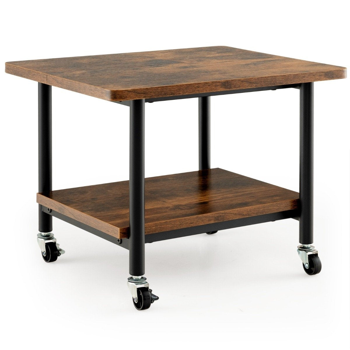 Under-table printer tray with transport wheels 2-tier printer tray 49 x 40 x 37 cm brown