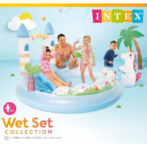 Unicorn Castle Water Playground with Slide, 196x178x127 cm
