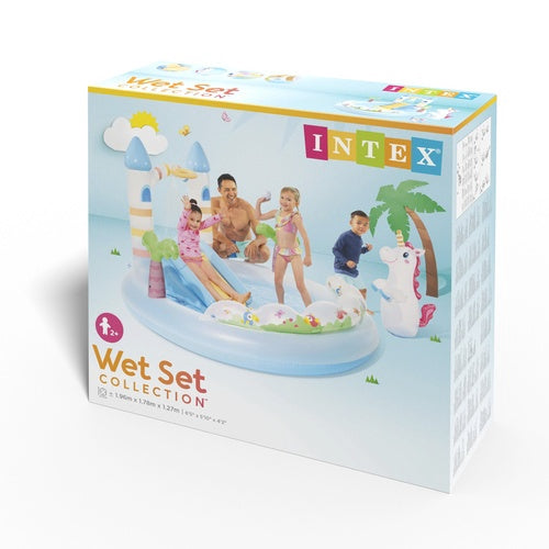Unicorn Castle Water Playground with Slide, 196x178x127 cm