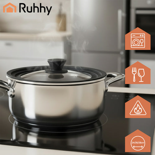 Universal 3-in-1 Glass Lid with Silicone Rim, 24/26/28cm