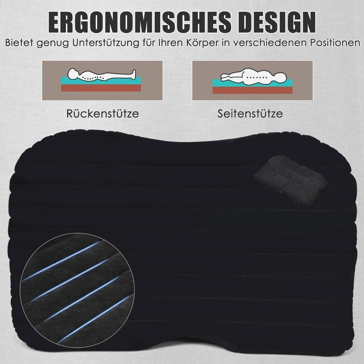 Universal inflatable air mattress with electric pump 142x91x48cm black