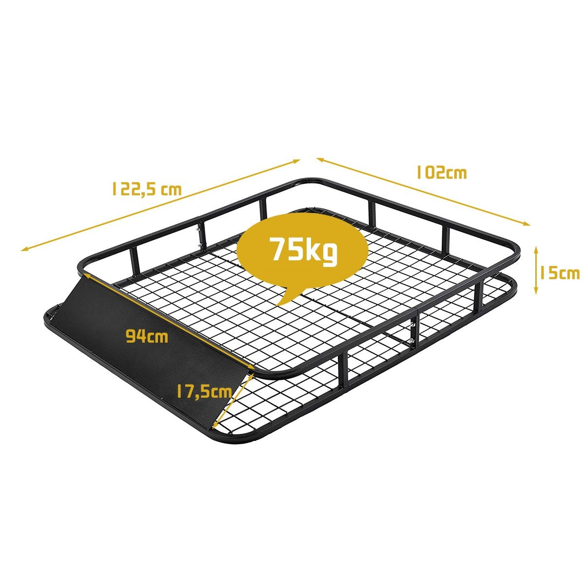 Universal roof rack car luggage rack roof basket made of steel 122.5 x 102 x 15 cm black