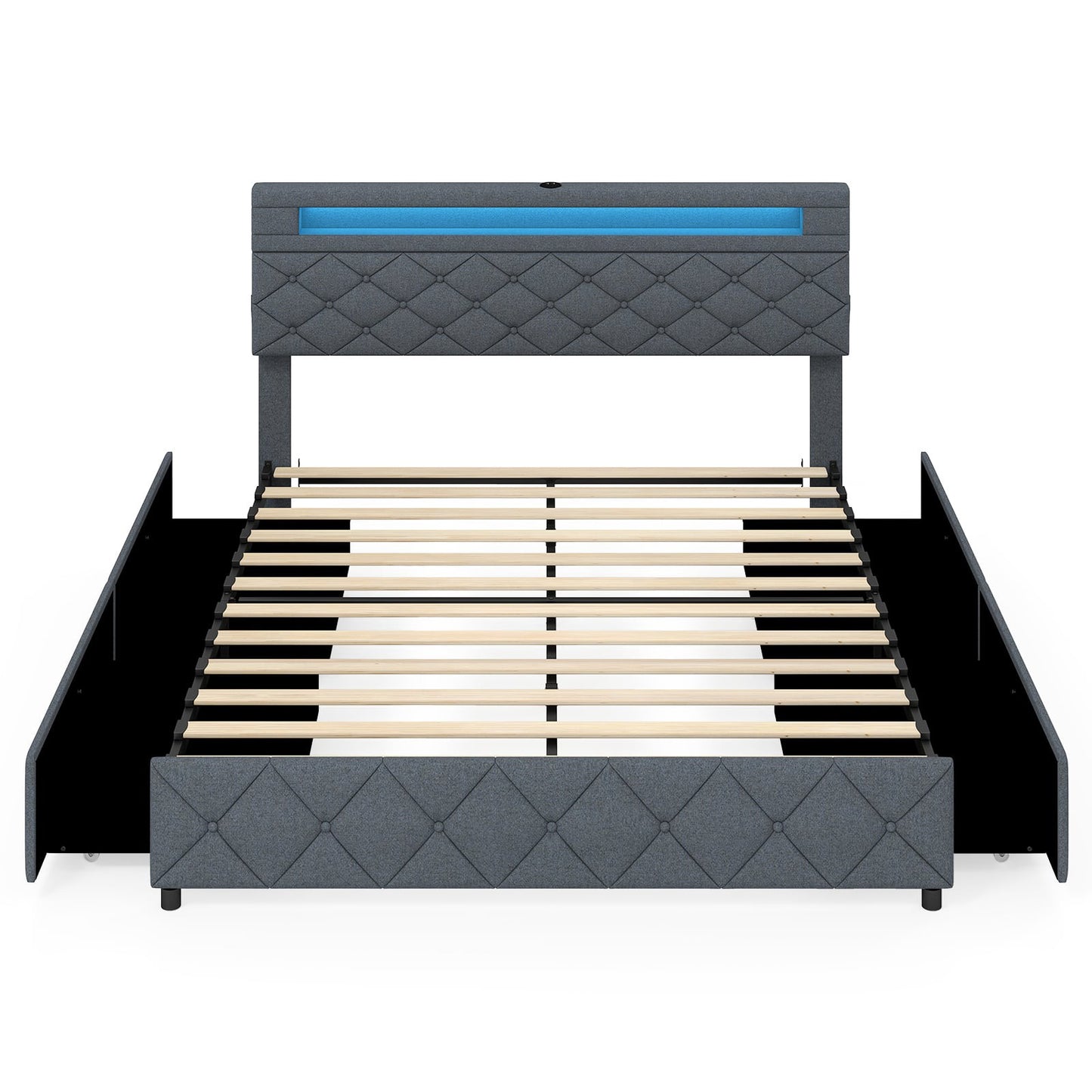 Upholstered Bed Frame 160x200 cm with LED, USB, Drawers