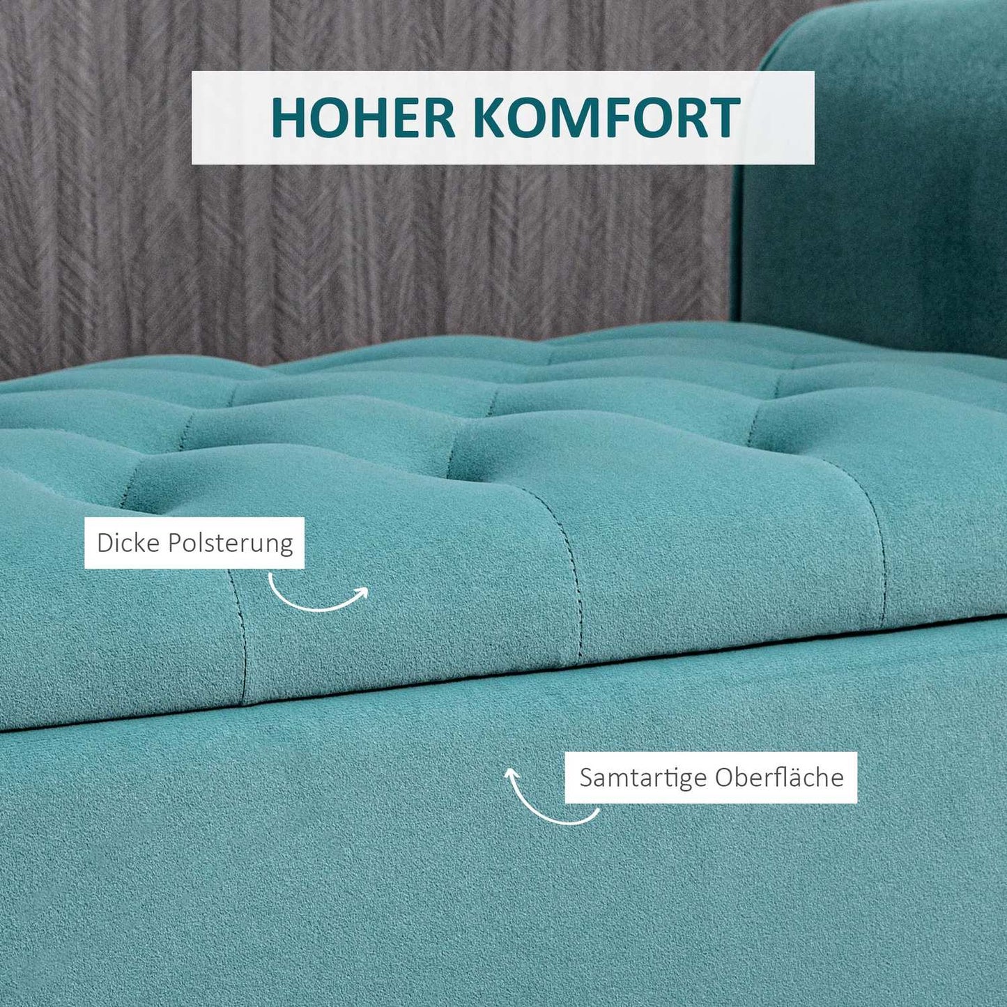 Storage bench in green velvet, capacity 120 kg, 126x48.5x47 cm