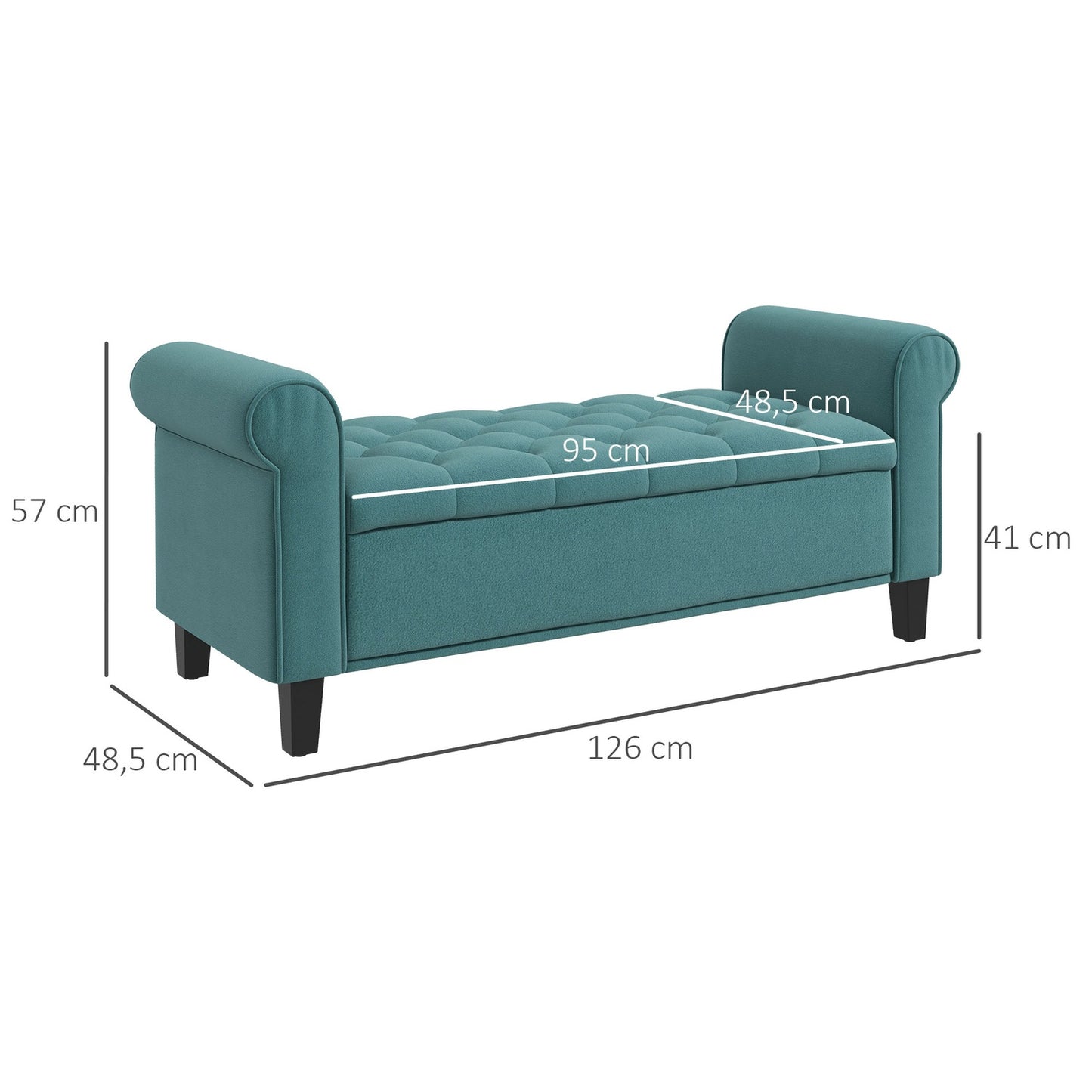 Storage bench in green velvet, capacity 120 kg, 126x48.5x47 cm