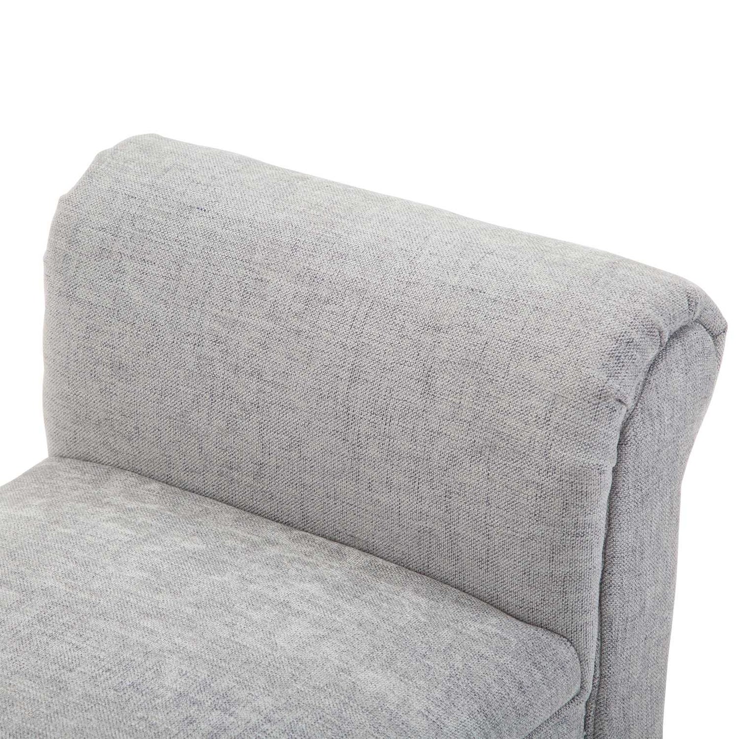 Elegant light gray upholstered bench with rolled sides