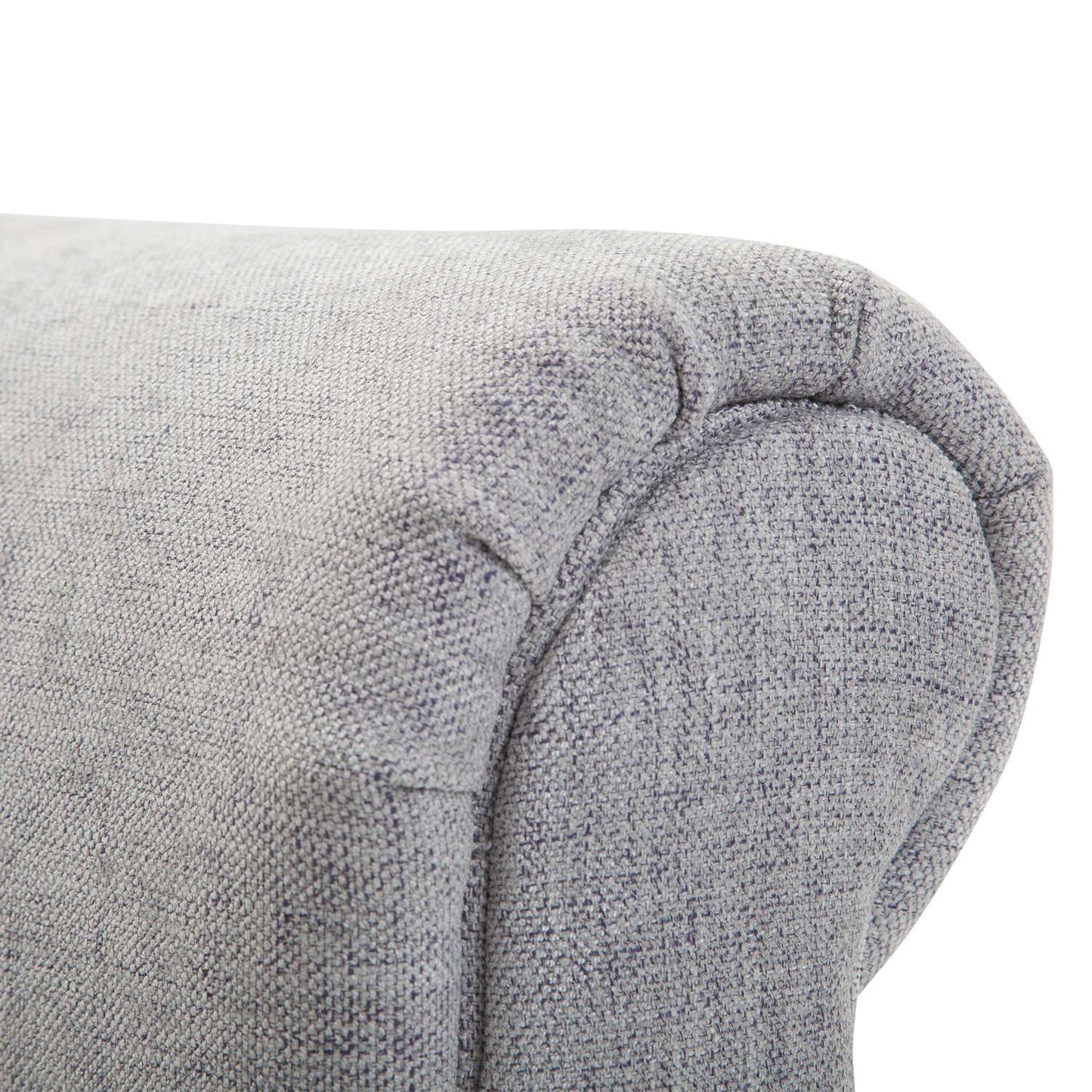Elegant light gray upholstered bench with rolled sides
