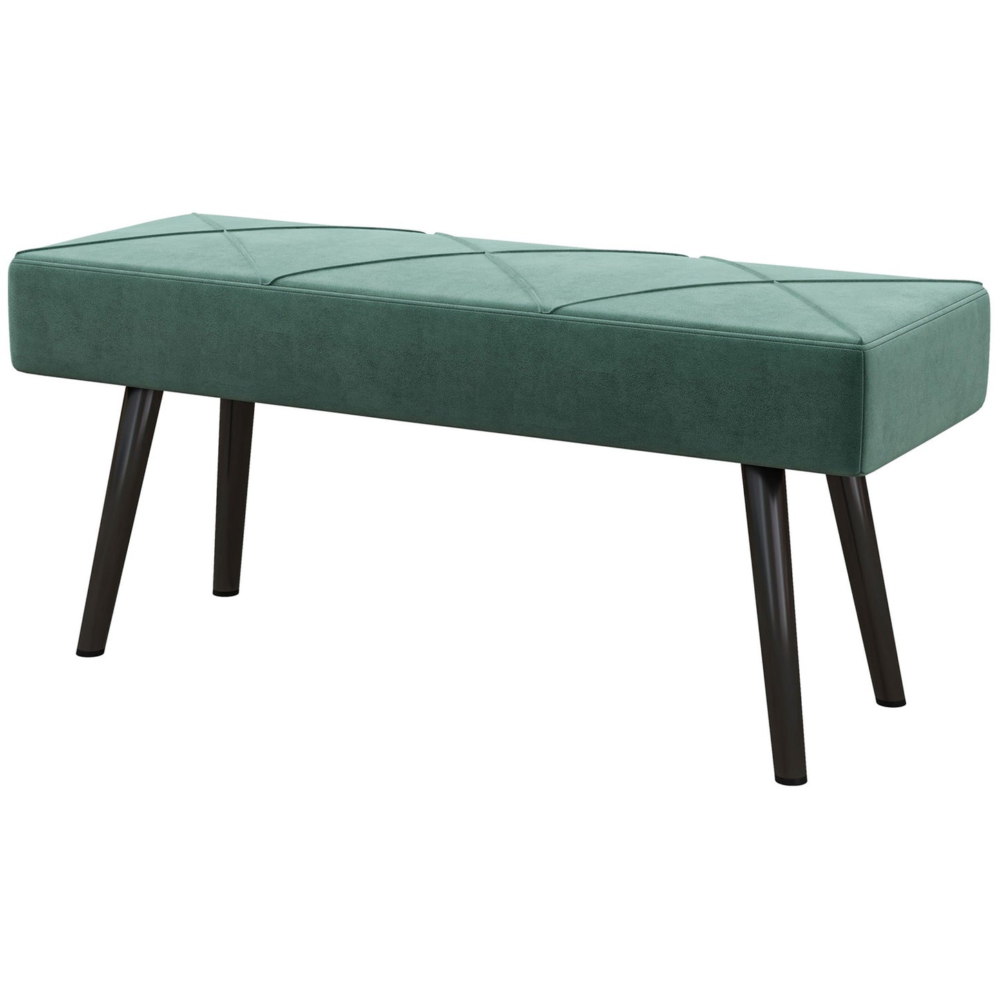 Velvet-covered bench, X-pattern, 100x36x45 cm, green