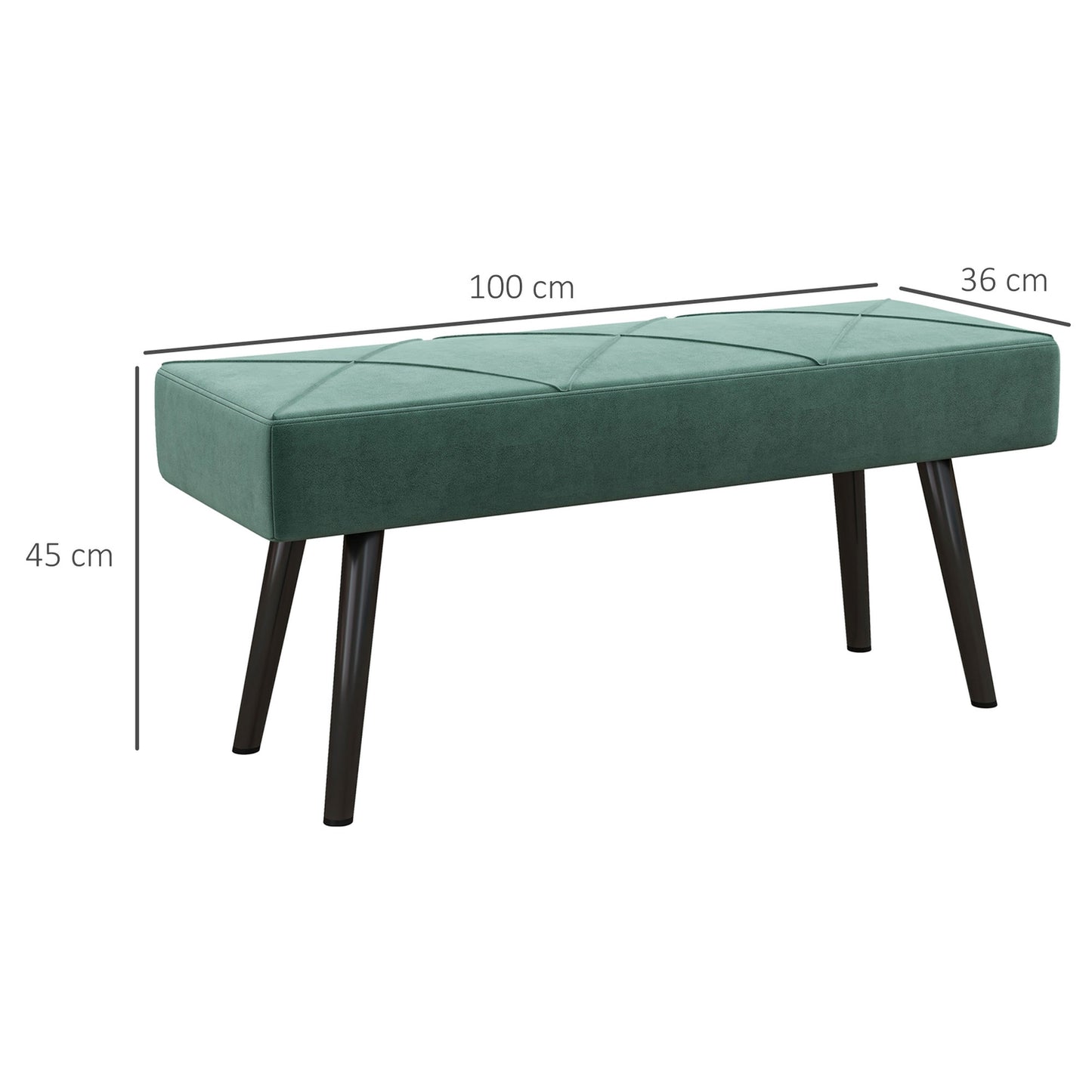 Velvet-covered bench, X-pattern, 100x36x45 cm, green