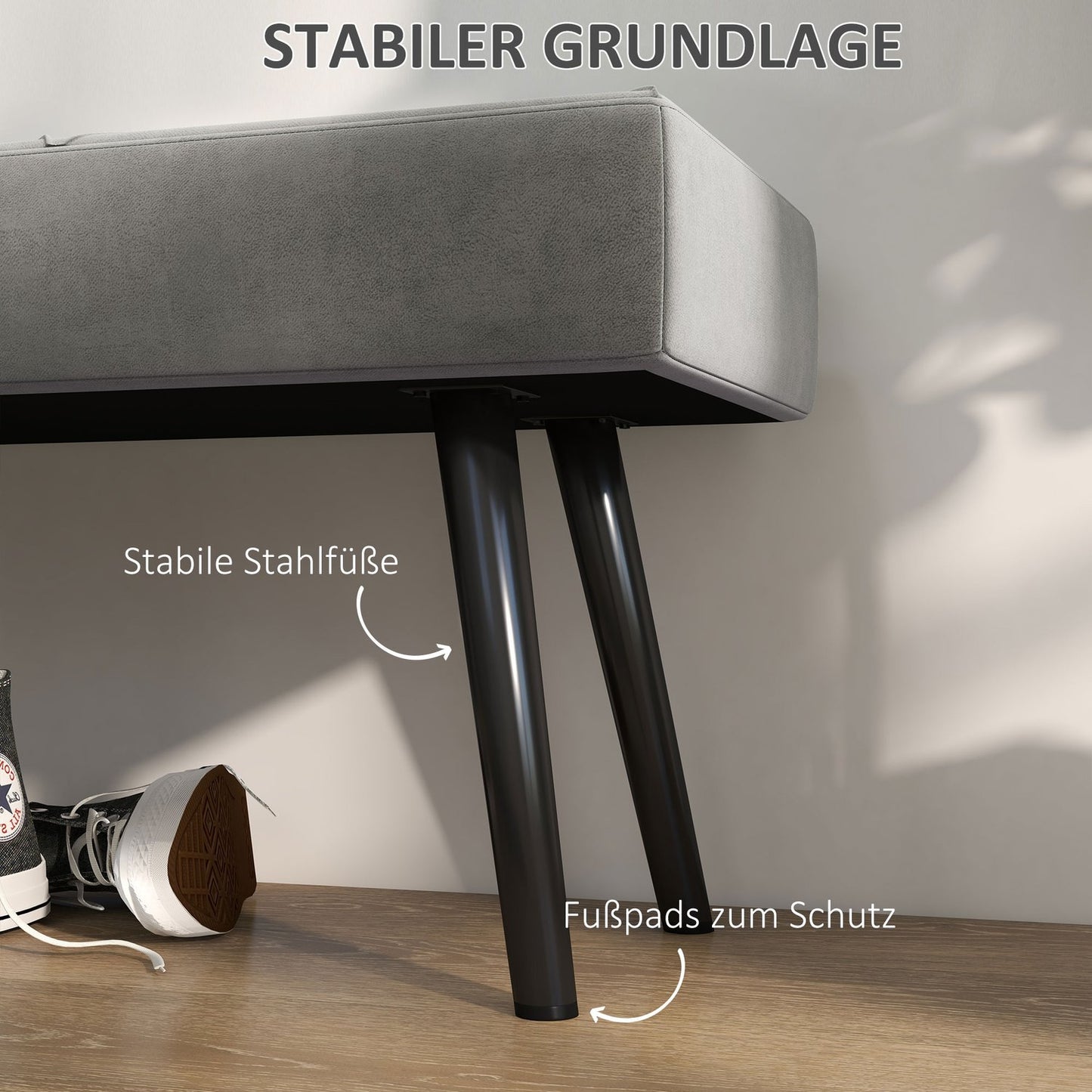 Velvet covered bench - grey, 100x36x45 cm, 120 kg capacity