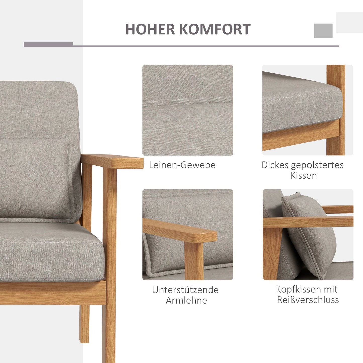 Upholstered gray accent chair with armrests - 70x72x76 cm