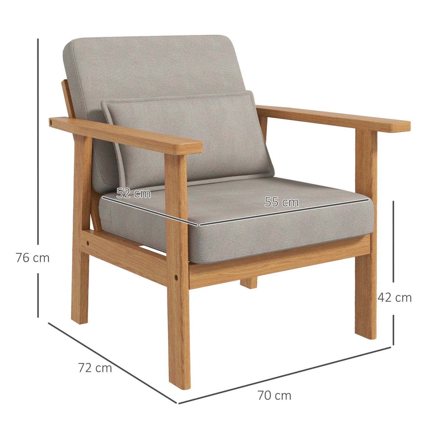 Upholstered gray accent chair with armrests - 70x72x76 cm
