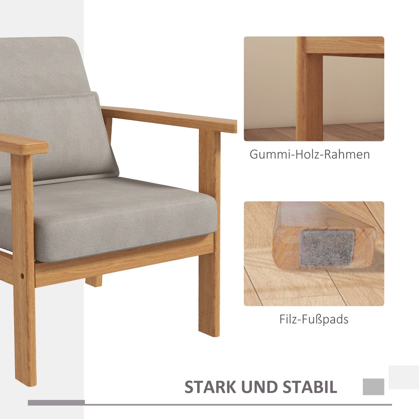 Upholstered gray accent chair with armrests - 70x72x76 cm