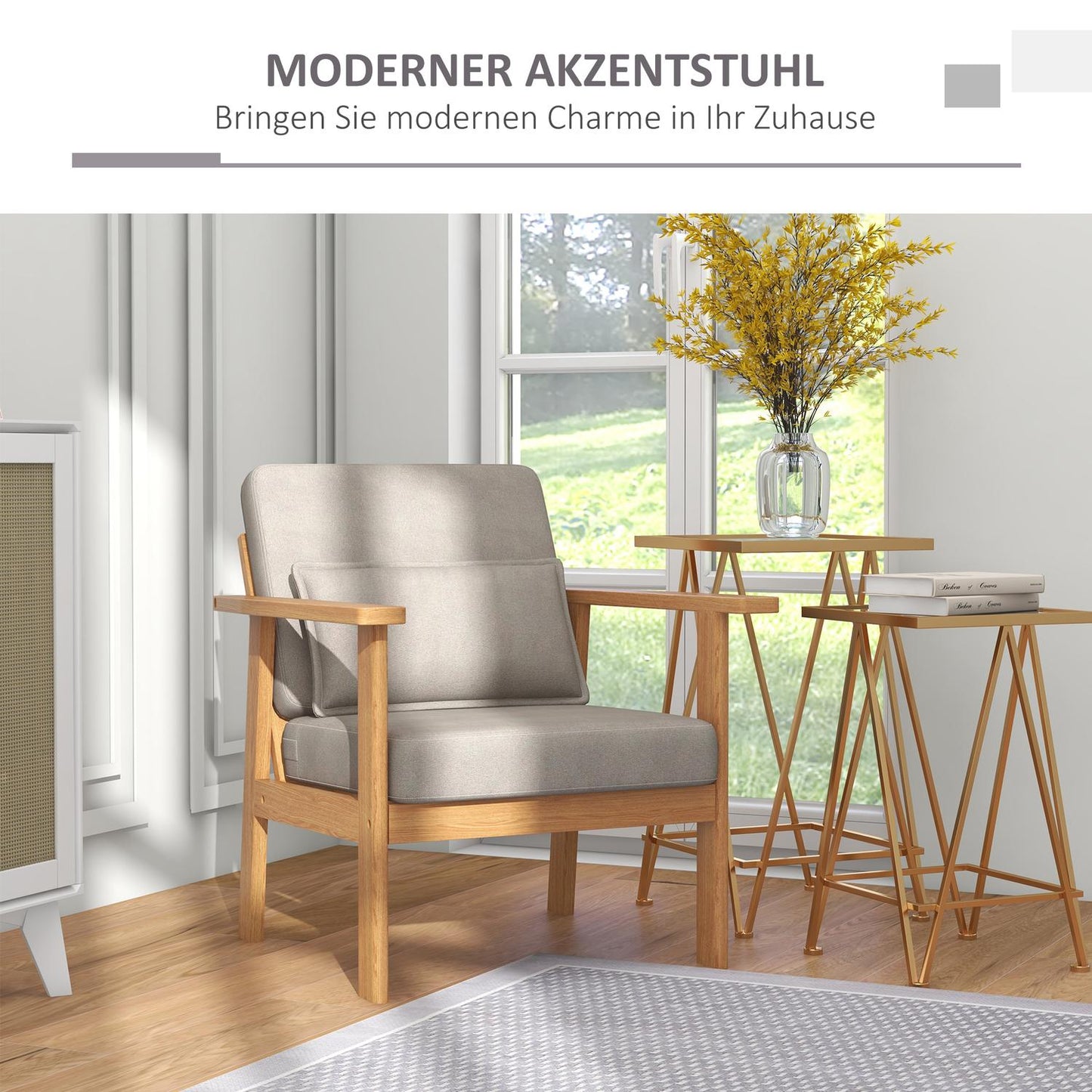 Upholstered gray accent chair with armrests - 70x72x76 cm