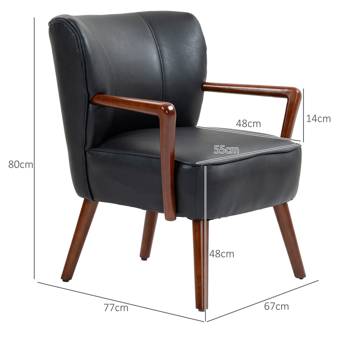 Upholstered chair in artificial leather, upholstered with armrests