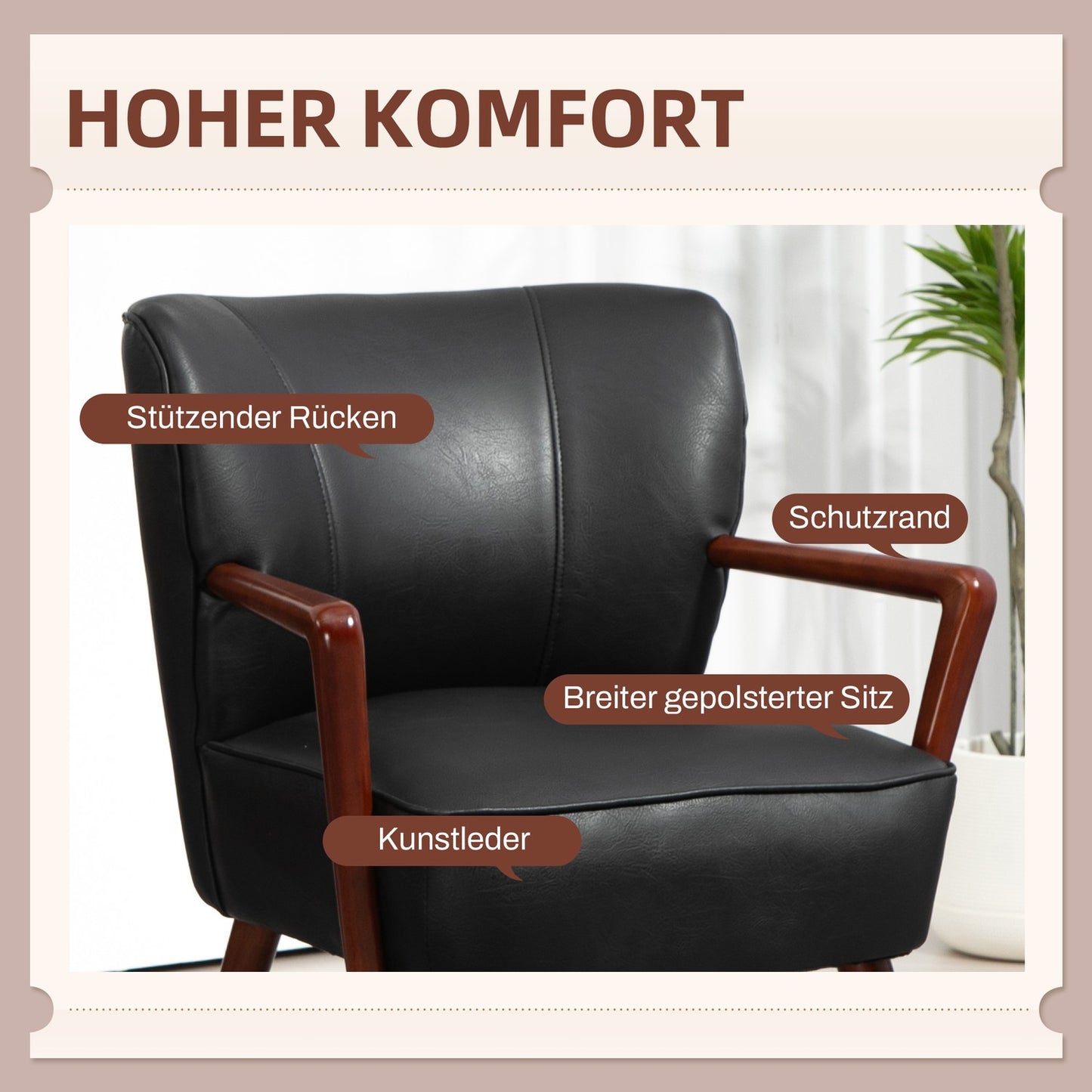 Upholstered chair in artificial leather, upholstered with armrests
