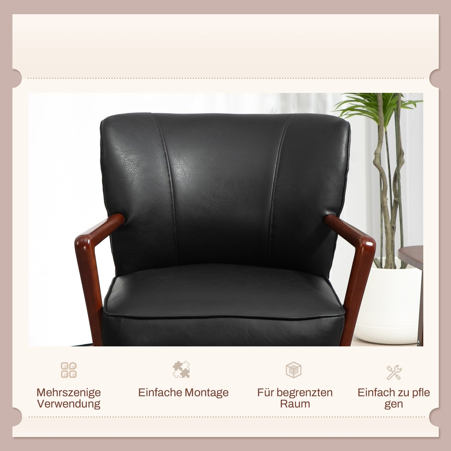 Upholstered chair in artificial leather, upholstered with armrests