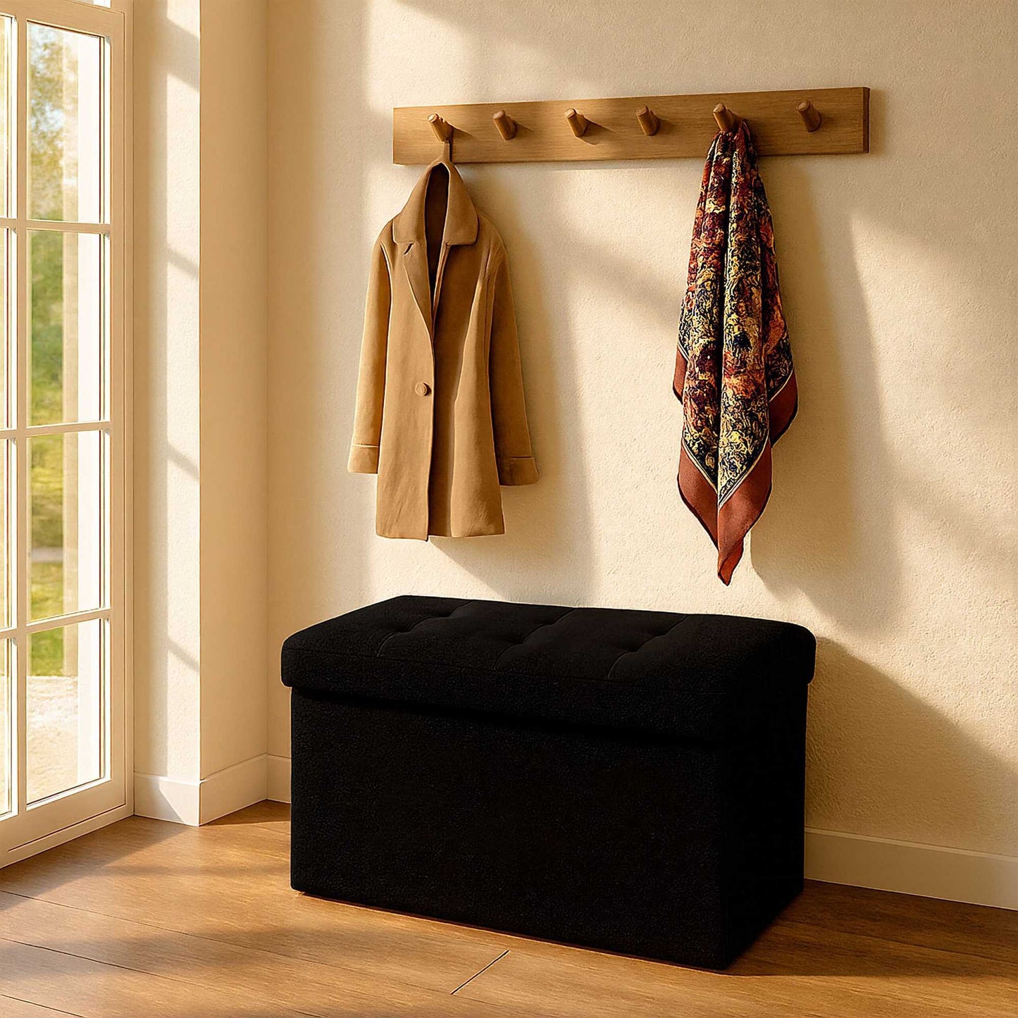 Upholstered Storage Bench, Foldable, Seats Two