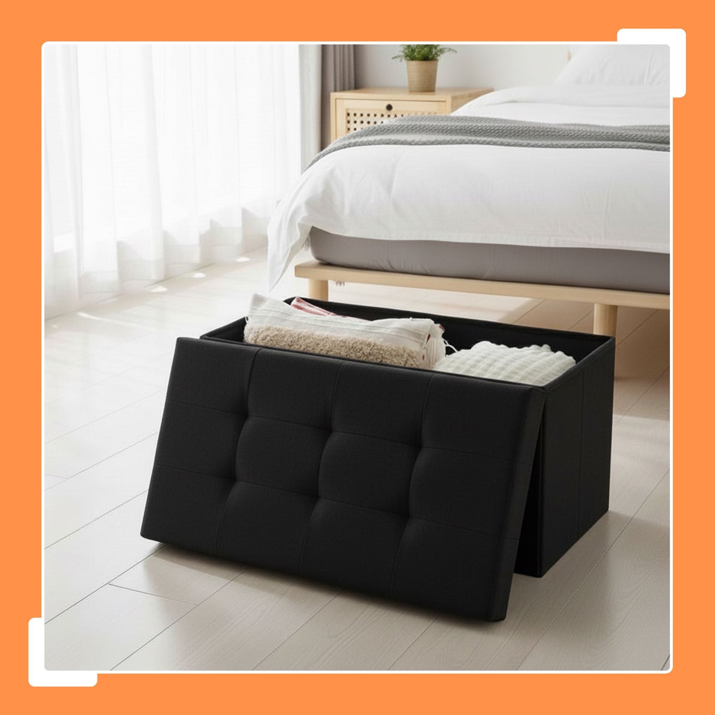 Upholstered Storage Bench, Foldable, Seats Two