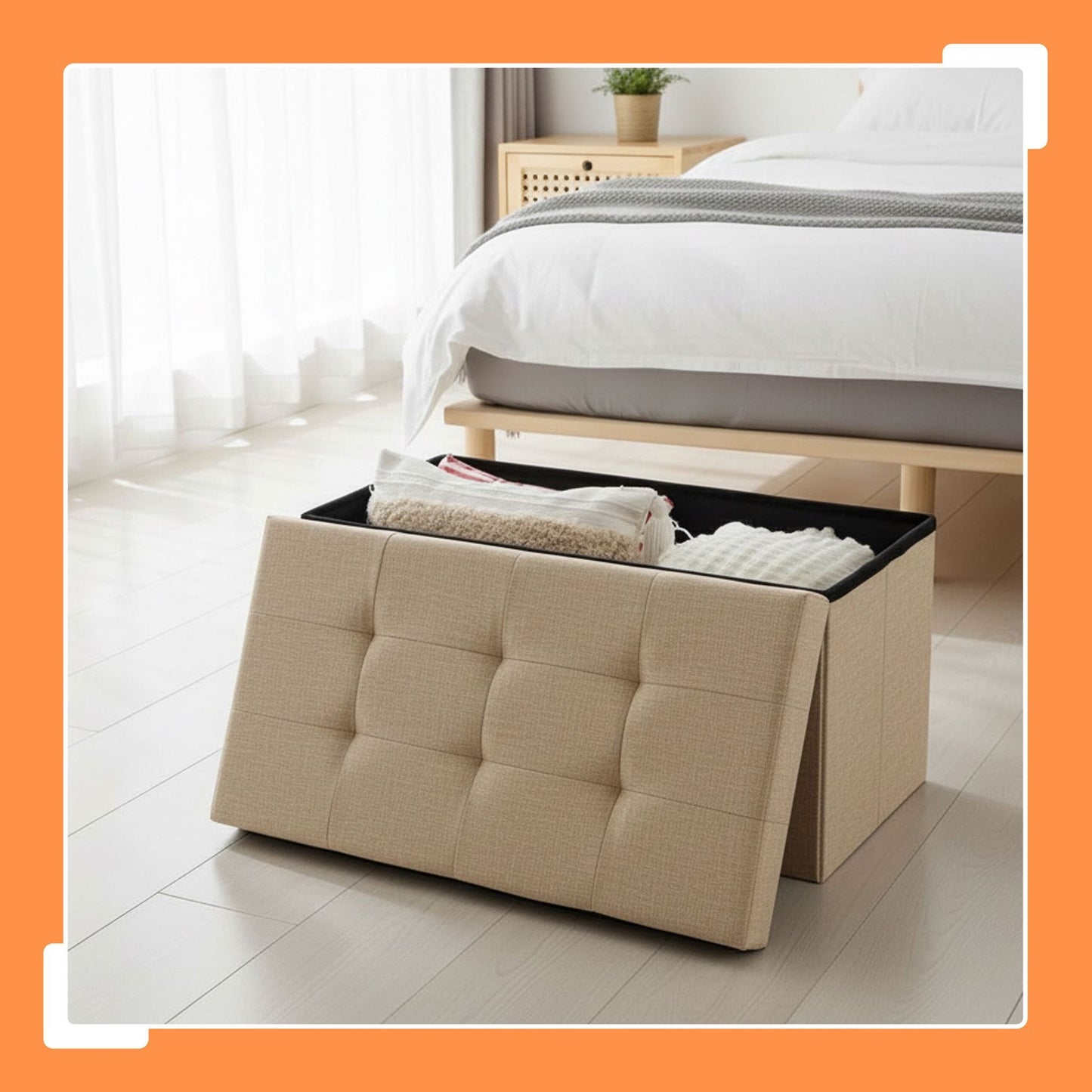 Upholstered Storage Bench – Foldable, Seats Two