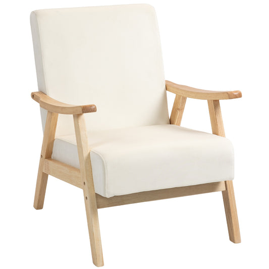 Upholstered armchair, foam filling, rubberwood frame, cream white