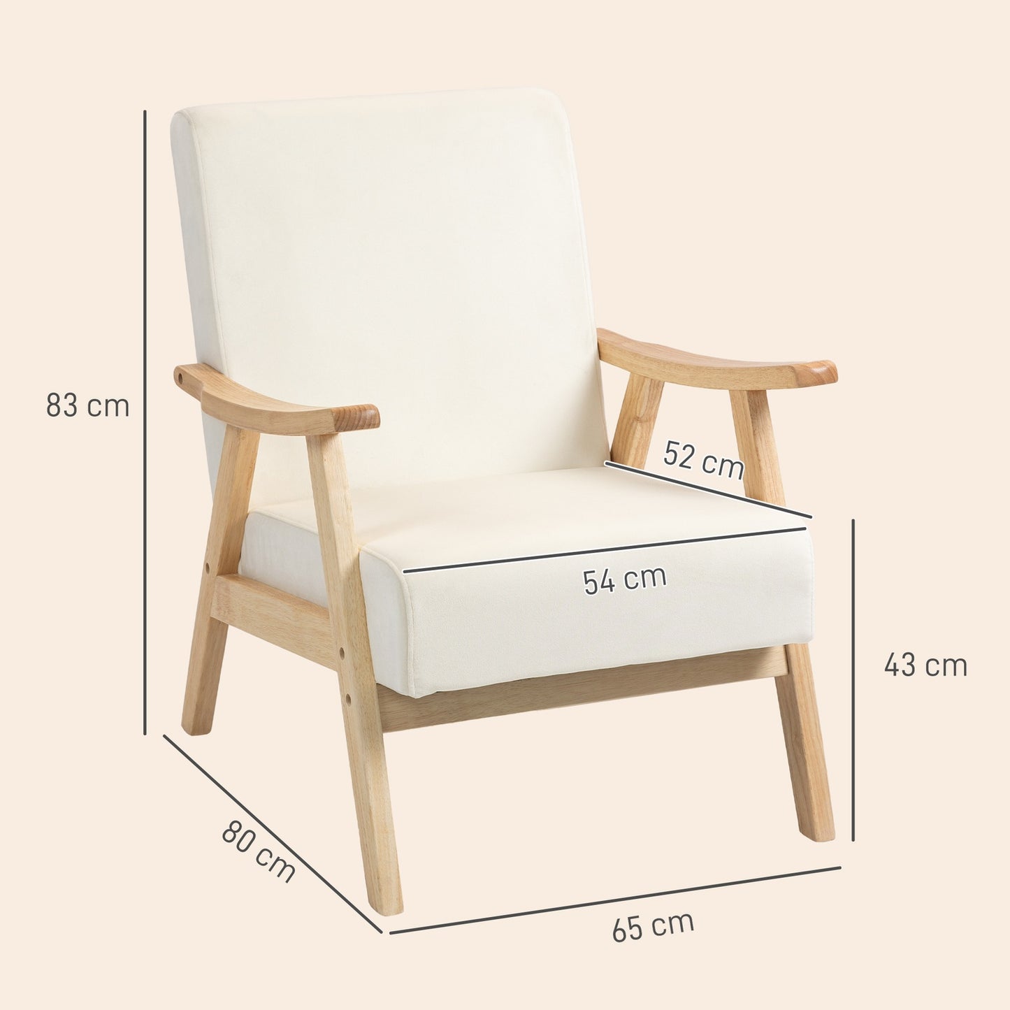 Upholstered armchair, foam filling, rubberwood frame, cream white