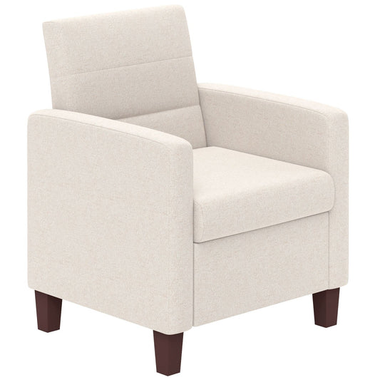 Upholstered armchair in linen look, foam, seat cushion, wooden frame, cream white